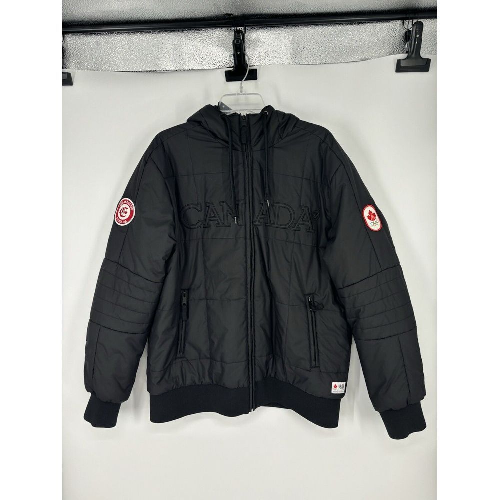 Canada Olympic Team Coat Hudson Baby Black Puffer with Embroidered Accents
